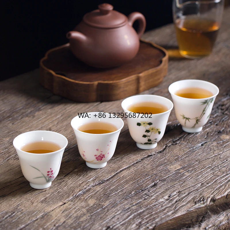 Керамическая чашка Zhong's Kiln Цзиндэчжэнь, ручная роспись, пастельная сливовая орхидея, бамбуковая хризантема, фарфоровая китайская чашка для чая кунг-фу
