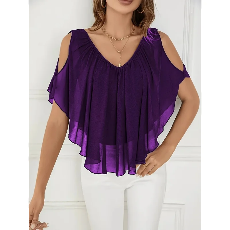 Women'S Solid Color Asymmetrical Off-Shoulder Ruffle Hem Chiffon Shirt |, Casual Style, Slight Stretch
Women'S Solid Color Asymmetrical Off-Shoulder Ruffle Hem Chiffon Shirt |, Casual Style, Slight Stretch