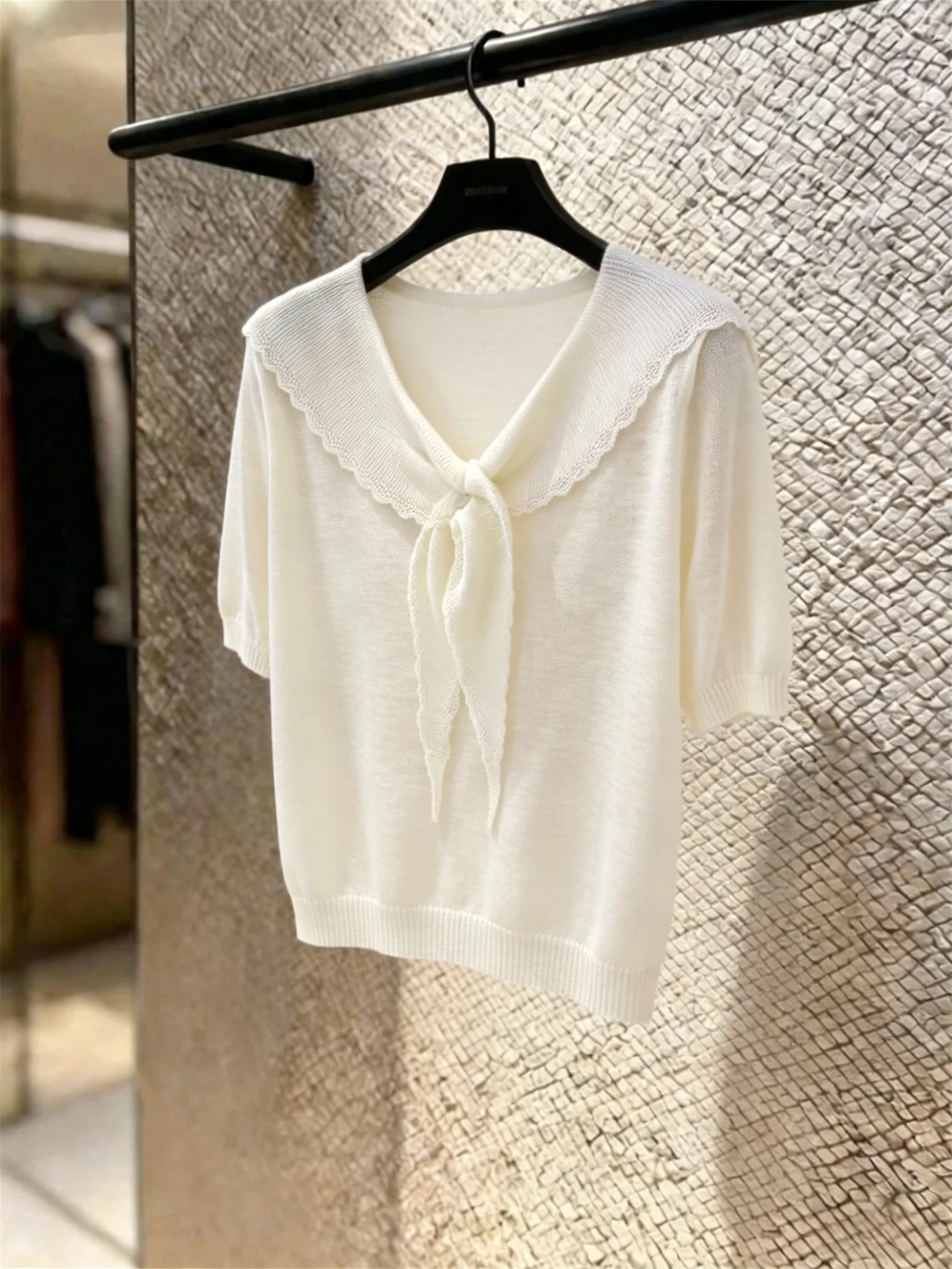 Summer Thin Bamboo Rayon Navy Collar Short Sleeve Knitted Shirt Women's Loose Fit Soft Cotton Casual Style Fashion Top
Summer Thin Bamboo Rayon Navy Collar Short Sleeve Knitted Shirt Women's Loose Fit Soft Cotton Casual Style Fashion Top