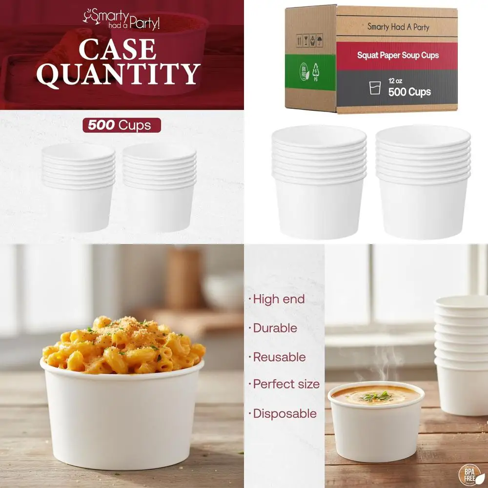 12 oz Disposable White Paper Soup Cups, 500 Pack for Hot Food Containers
12 oz Disposable White Paper Soup Cups, 500 Pack for Hot Food Containers