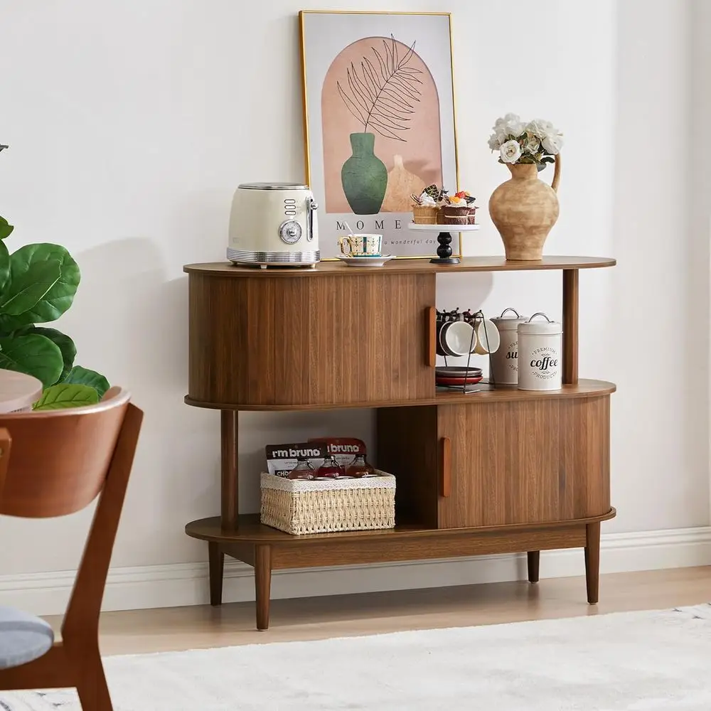 42.5 Walnut Oval Sideboard with Sliding Doors and Open Storage for Kitchen, Living Room, or Hallway
42.5 Walnut Oval Sideboard with Sliding Doors and Open Storage for Kitchen, Living Room, or Hallway