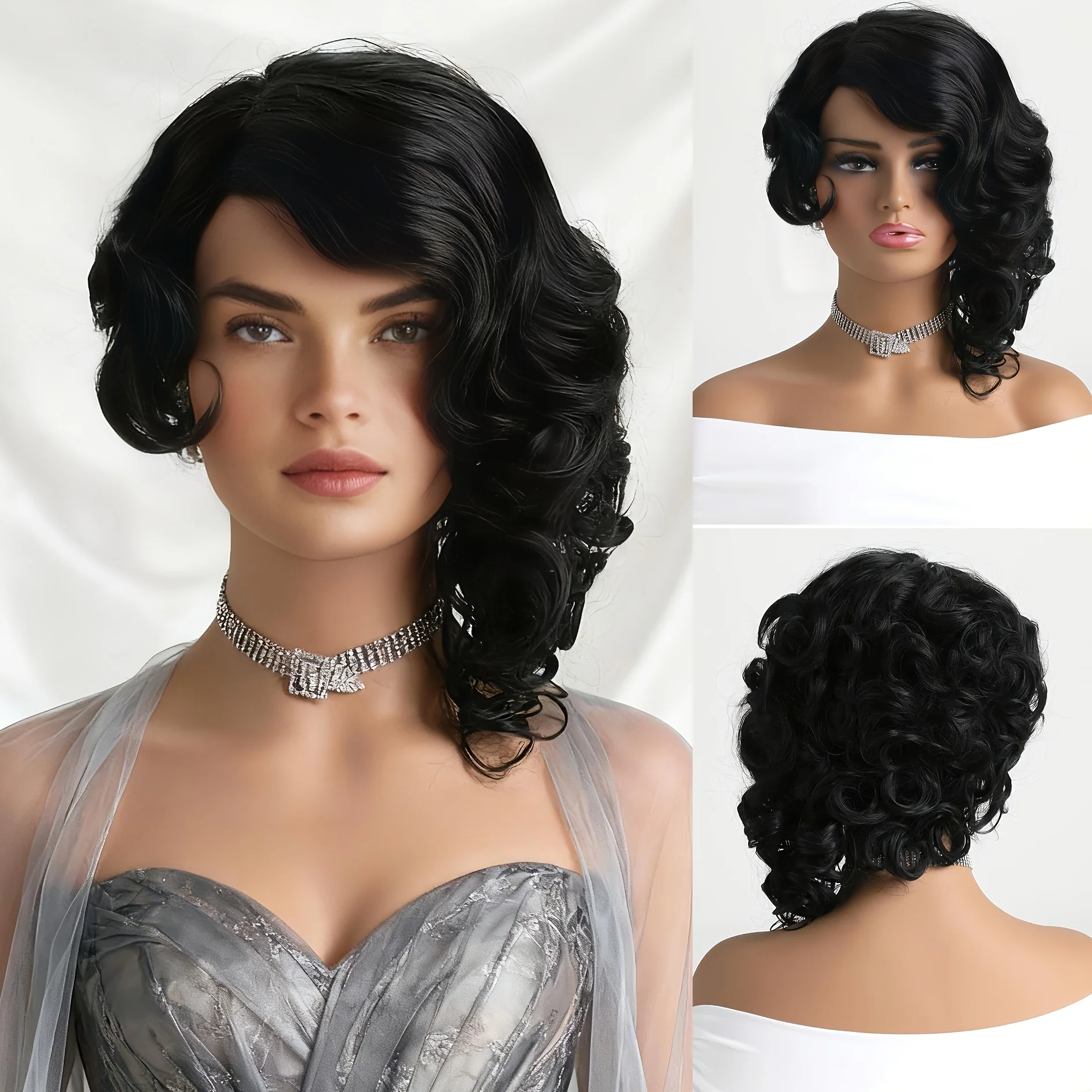Women's Synthetic Wig with Side-Swept Waves, Voluminous Fashionable Black Curly Hair Wig, Suitable for Daily Wear and Cosplay
Women's Synthetic Wig with Side-Swept Waves, Voluminous Fashionable Black Curly Hair Wig, Suitable for Daily Wear and Cosplay
