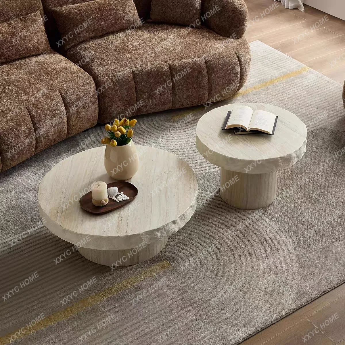 Modern simple travertine round coffee table wabi sabi wind living room coffee table high sense
Modern simple travertine round coffee table wabi sabi wind living room coffee table high sense