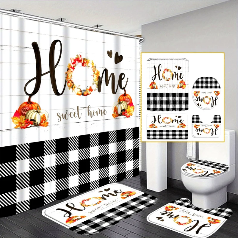 4 шт., занавеска для душа в клетку с тыквой и черно-белой клеткой, подарок, современное украшение для дома, ванной комнаты, занавеска и пол для унитаза
4 шт., занавеска для душа в клетку с тыквой и черно-белой клеткой, подарок, современное украшение для дома, ванной комнаты, занавеска и пол для унитаза