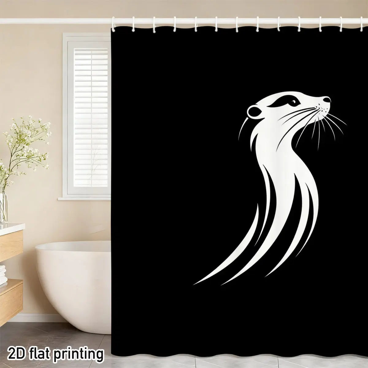 Stylized White Otter Silhouette Shower Curtain Black Background Minimalist Modern Bathroom Decor 180x180cm
Stylized White Otter Silhouette Shower Curtain Black Background Minimalist Modern Bathroom Decor 180x180cm