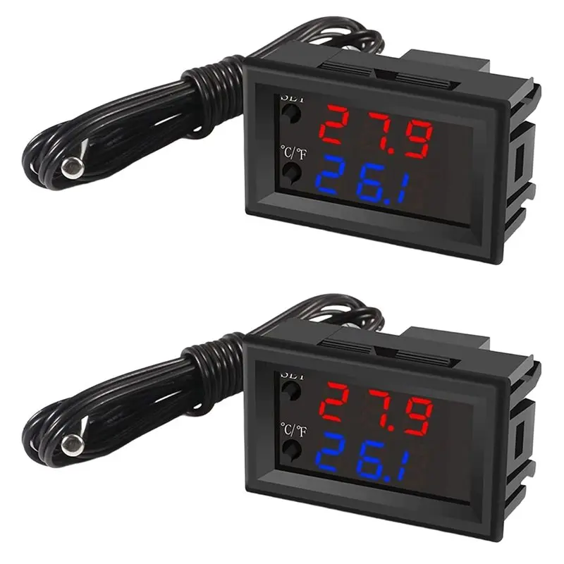 【HAPPY】2 шт. терморегулятора с диапазоном температур от -50 до 110 градусов Цельсия (-58 до 230 градусов Фаренгейта), водонепроницаемый датчик, двухцветный светодиодный дисплей
【HAPPY】2 шт. терморегулятора с диапазоном температур от -50 до 110 градусов Цельсия (-58 до 230 градусов Фаренгейта), водонепроницаемый датчик, двухцветный светодиодный дисплей