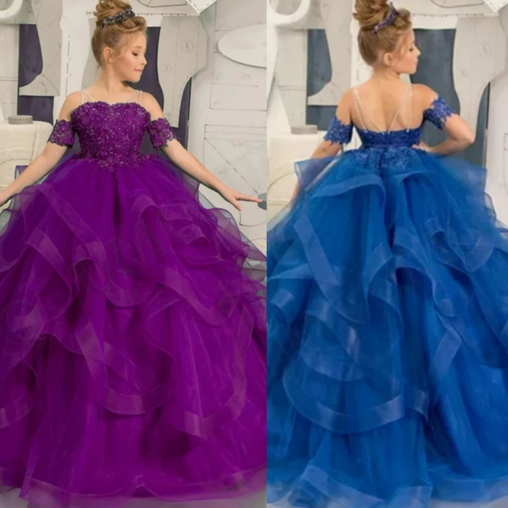 Flower Girl Dress Elegant Blue Tulle Delamination Long Appliques Ball Kids Birthday Gift Off Shoulder First Communion Gowns
Flower Girl Dress Elegant Blue Tulle Delamination Long Appliques Ball Kids Birthday Gift Off Shoulder First Communion Gowns