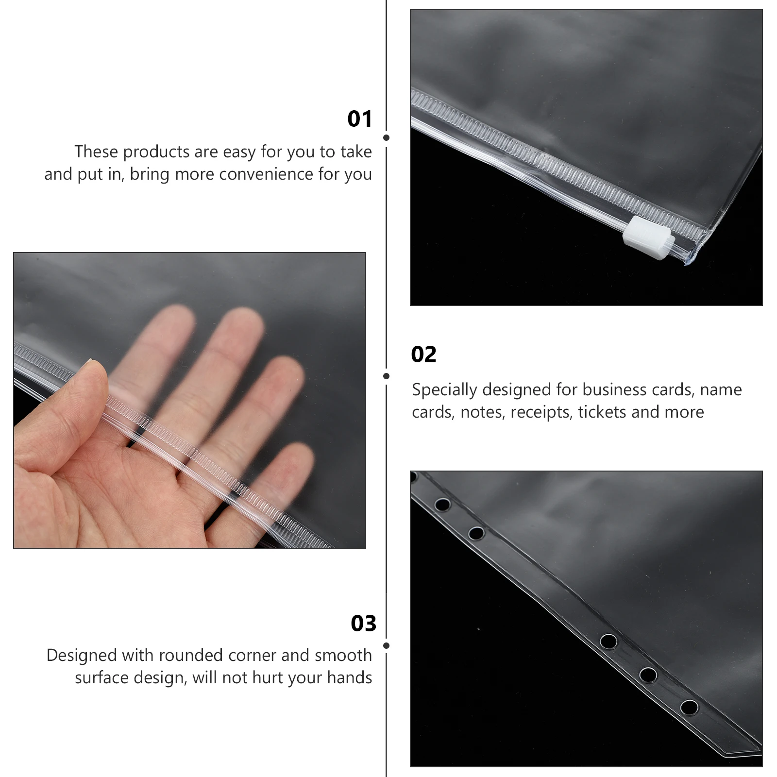 10 Pcs Zipper Bag Storage Bill Holding Pockets Loose-leaf Pvc Name Card Bags Binder Transparent Tickets
10 Pcs Zipper Bag Storage Bill Holding Pockets Loose-leaf Pvc Name Card Bags Binder Transparent Tickets