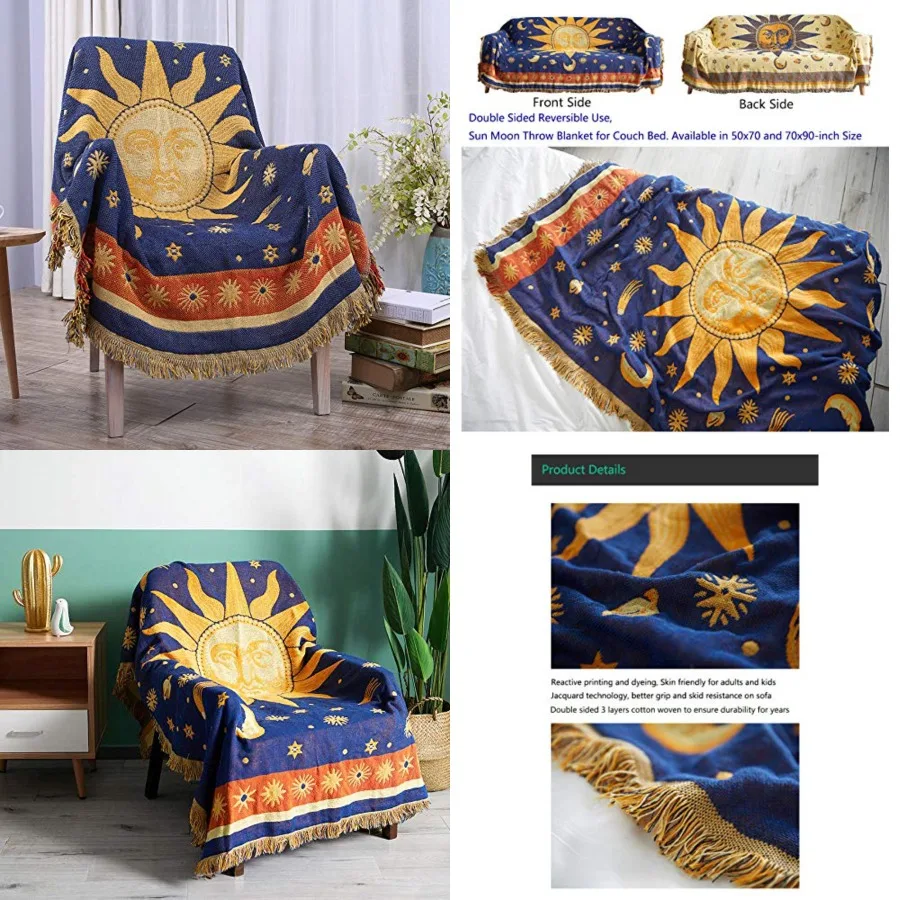 Moon and Sun Throw Blanket Celestial Chair Recliner Cover Bed Spread Hippie Room Decor, Double Sided Cotton Woven Sofa Couch Fu
Moon and Sun Throw Blanket Celestial Chair Recliner Cover Bed Spread Hippie Room Decor, Double Sided Cotton Woven Sofa Couch Fu
