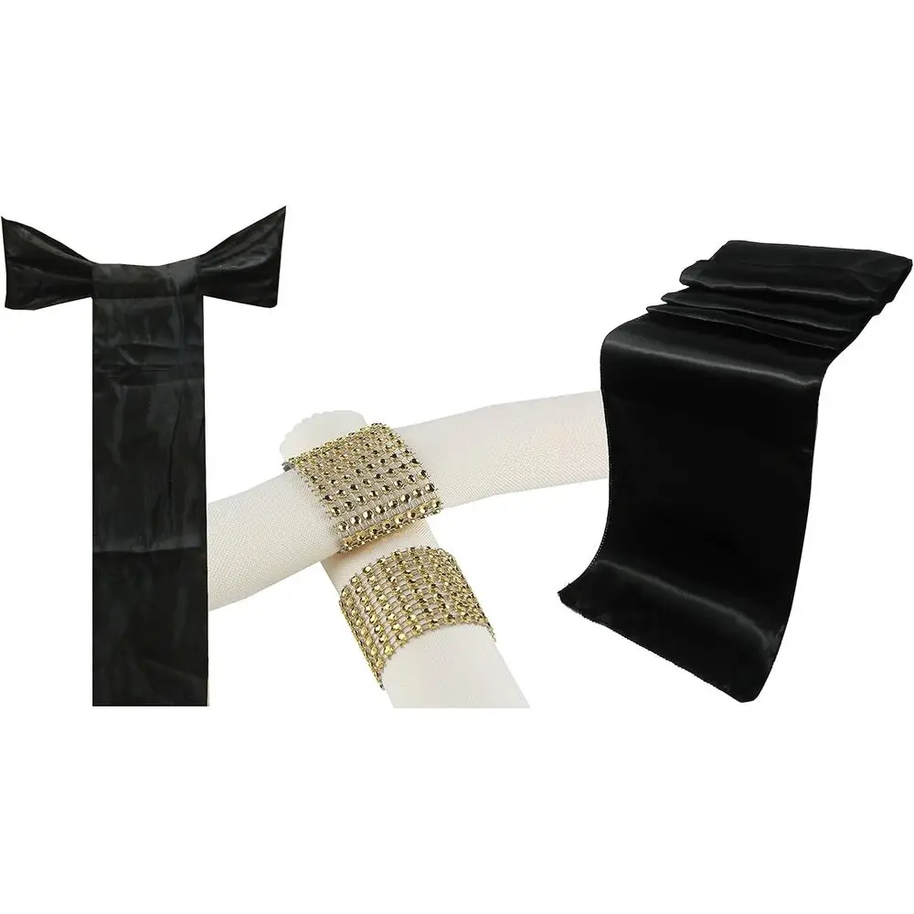 10 Pack Satin Table Runners 12x108 inches, 50 Chair Bows, 50 Plastic Napkin Rings for Wedding Banquets and Home Decor
10 Pack Satin Table Runners 12x108 inches, 50 Chair Bows, 50 Plastic Napkin Rings for Wedding Banquets and Home Decor