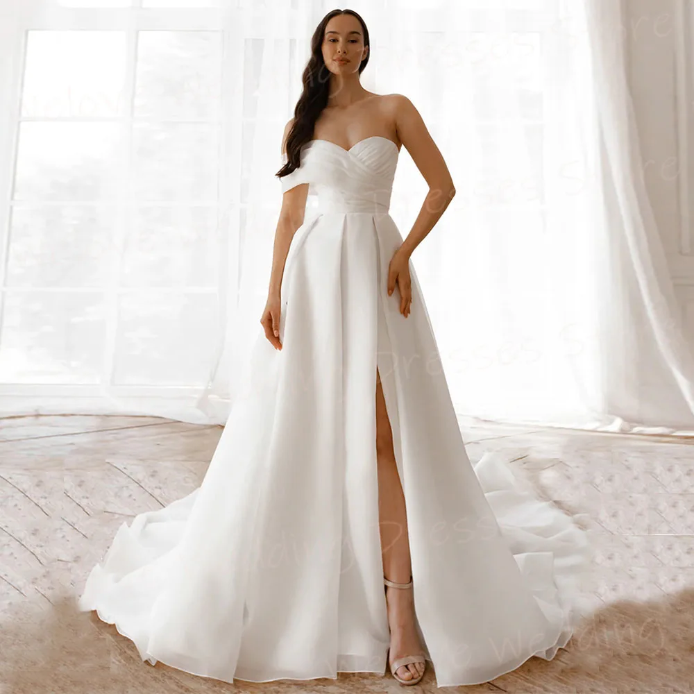 Simple A Line Women's Wedding Dresses One Shoulder Side Slit Vestidos De Novia Customized Bride Gowns Sleeveless Abito Da Sposa
Simple A Line Women's Wedding Dresses One Shoulder Side Slit Vestidos De Novia Customized Bride Gowns Sleeveless Abito Da Sposa