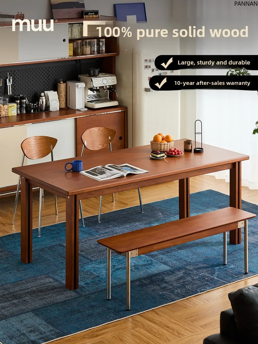 Retro solid wood large board table household dining table and chair combination medium antique rectangular table
Retro solid wood large board table household dining table and chair combination medium antique rectangular table