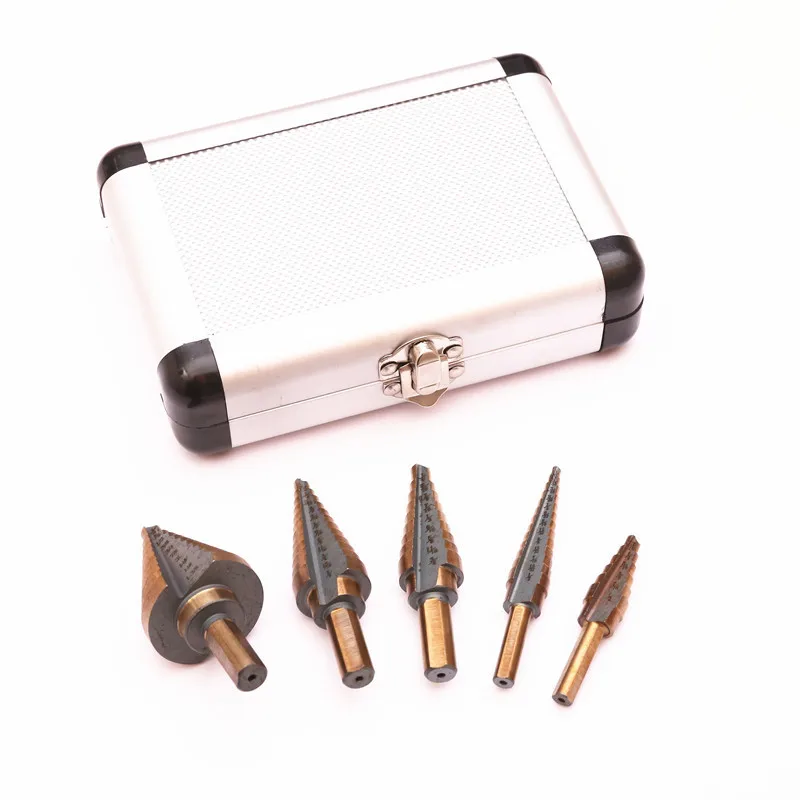Cobalt Step Drill Bit Set, Metric / Inch, 5pc, Multi Holes, 50 Sizes with Aluminum Sleeve
Cobalt Step Drill Bit Set, Metric / Inch, 5pc, Multi Holes, 50 Sizes with Aluminum Sleeve