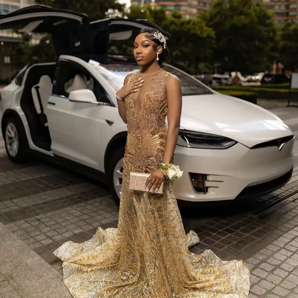 Gliter Rhinestone Diamond Gold Long Mermaid Prom Dresses 2025 Black Girls Sexy Sheer Evening Gown For Birthday Party Customized
Gliter Rhinestone Diamond Gold Long Mermaid Prom Dresses 2025 Black Girls Sexy Sheer Evening Gown For Birthday Party Customized