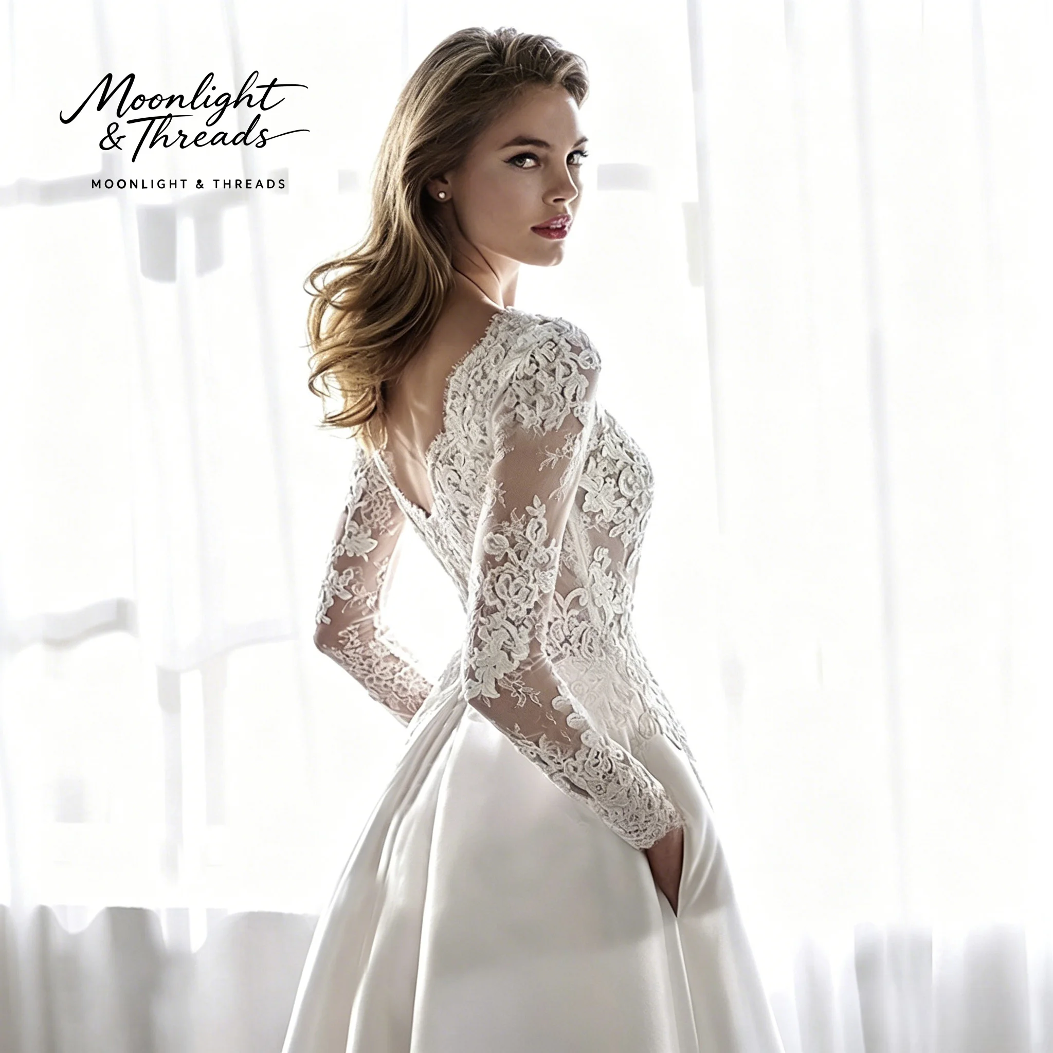 Elegant white strapless long-sleeve satin gown with an open back floor-length formal wedding dress
Elegant white strapless long-sleeve satin gown with an open back floor-length formal wedding dress