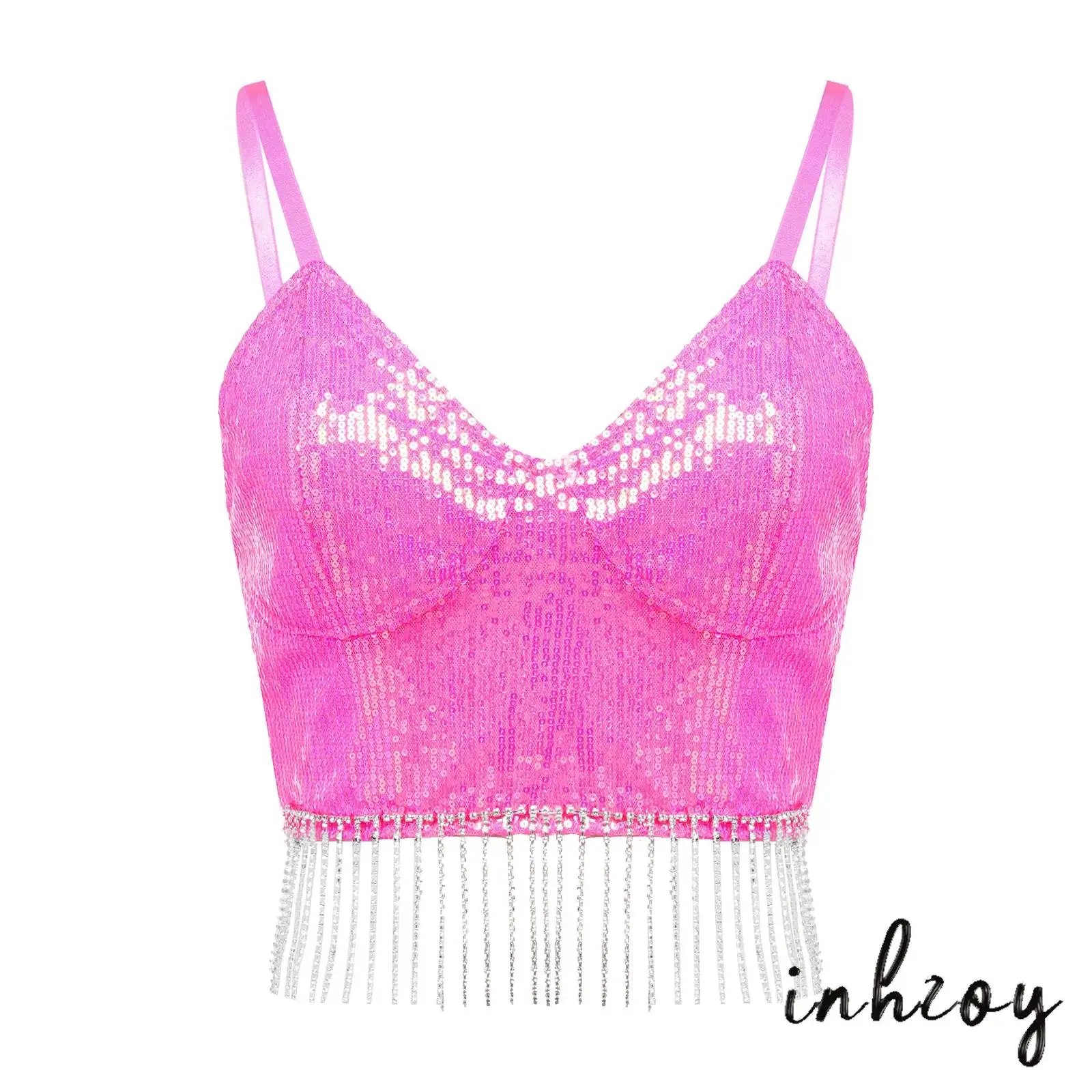 Womens Sequin Cropped Camisole with Rhinestone Tassel V Neck Adjustable Shoulder Straps Back Zipper Tank Top Club Vest
Womens Sequin Cropped Camisole with Rhinestone Tassel V Neck Adjustable Shoulder Straps Back Zipper Tank Top Club Vest