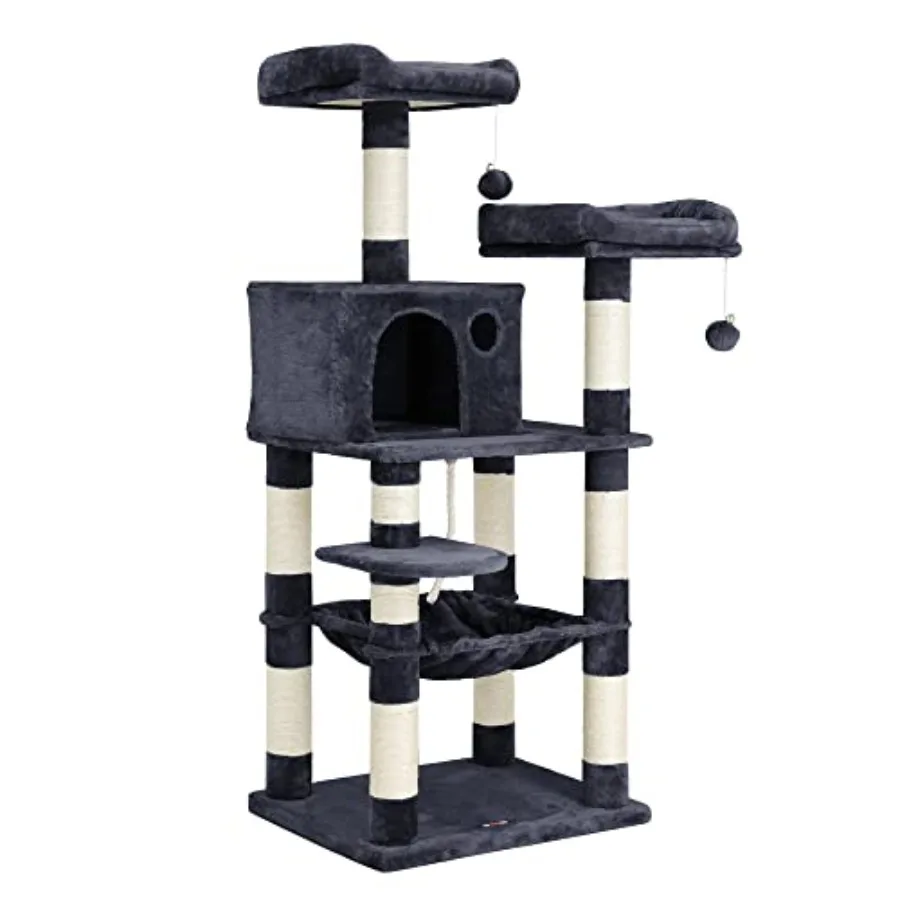 56.3-Inch Multi-Level Cat Tree with Plush Covering 11 Scratching Posts 2 Perches Hammock Cave Smoky Gray
56.3-Inch Multi-Level Cat Tree with Plush Covering 11 Scratching Posts 2 Perches Hammock Cave Smoky Gray