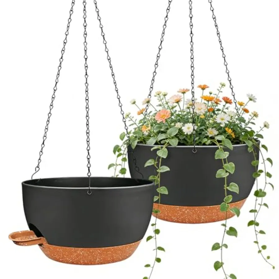 12 Inch Self Watering Hanging Planters 2 Pack, Indoor Outdoor Hanging Pots for Plants with Drainage Holes and Saucers, Plastic
12 Inch Self Watering Hanging Planters 2 Pack, Indoor Outdoor Hanging Pots for Plants with Drainage Holes and Saucers, Plastic