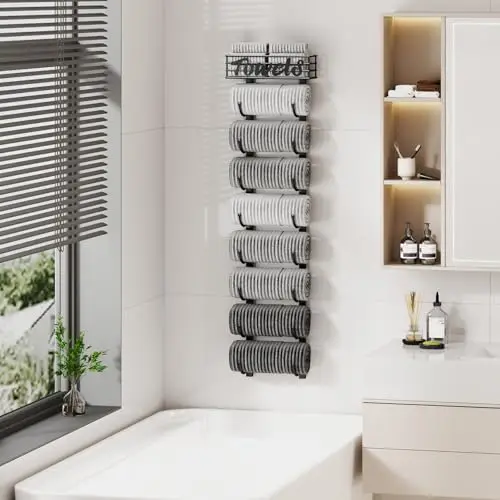 9-Tier Vertical Wall-Mounted Towel Organizer For Bathroom, RV, Camper – Compact Rolled Towel Storage Holder In Black
9-Tier Vertical Wall-Mounted Towel Organizer For Bathroom, RV, Camper – Compact Rolled Towel Storage Holder In Black