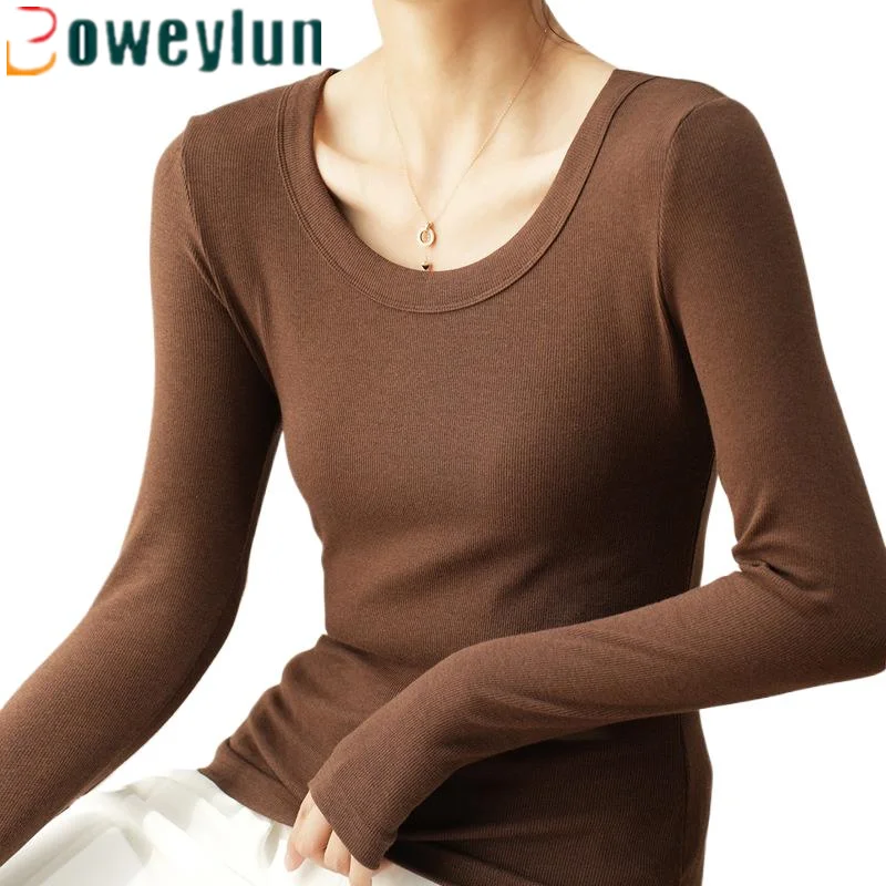 Boweylun Cotton U-neck Long-sleeved T-shirt Women's Autumn New Slim Casual Tops Solid Color Bottoming Shirt Female
Boweylun Cotton U-neck Long-sleeved T-shirt Women's Autumn New Slim Casual Tops Solid Color Bottoming Shirt Female