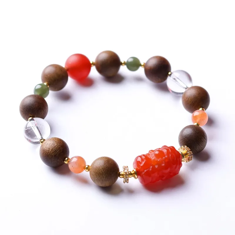 Natural White Crystal Agarwood Bracelet with South Red Agate Yellow God of Wealth Hetian Jade Beads Gifts
Natural White Crystal Agarwood Bracelet with South Red Agate Yellow God of Wealth Hetian Jade Beads Gifts