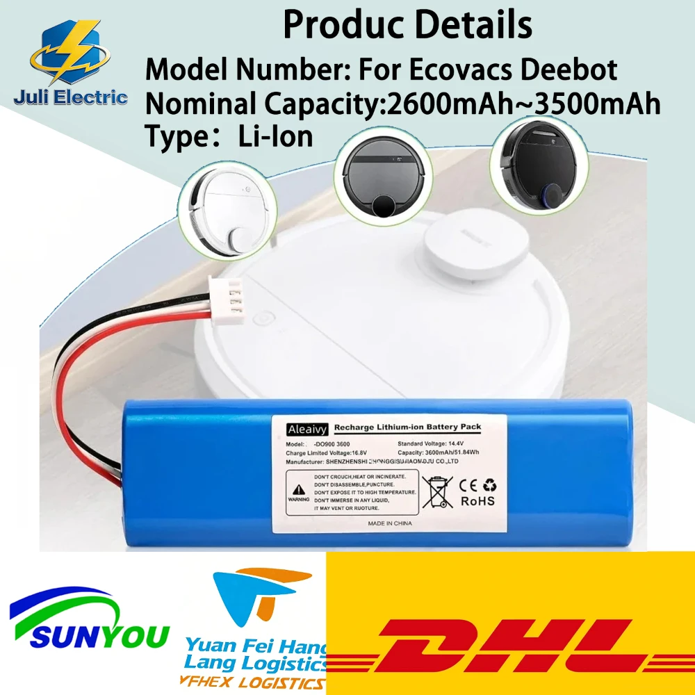 6800mAh 14.4V Battery for Ecovacs Deebot Ozmo 930 937 N8 Pro Vacuum Replacement Baterias Externas Para Movil Carga Rapida
6800mAh 14.4V Battery for Ecovacs Deebot Ozmo 930 937 N8 Pro Vacuum Replacement Baterias Externas Para Movil Carga Rapida