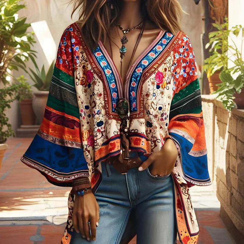 Floral Printed Blouses Shirts for Women Tops Batwing Sleeve Sexy V Neck Ethnic Style Boho Loose Blouse Spring 2025 Blusa
Floral Printed Blouses Shirts for Women Tops Batwing Sleeve Sexy V Neck Ethnic Style Boho Loose Blouse Spring 2025 Blusa