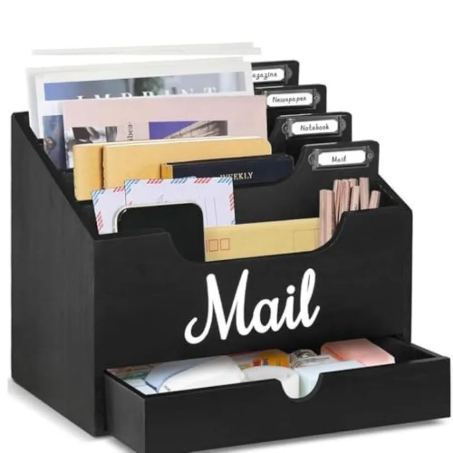 Wood Desktop Mail Organizer, Mail Organizer Countertop with 4 Compartments and Drawer, Wood Mail Holder Sorter Organizer Holder
Wood Desktop Mail Organizer, Mail Organizer Countertop with 4 Compartments and Drawer, Wood Mail Holder Sorter Organizer Holder