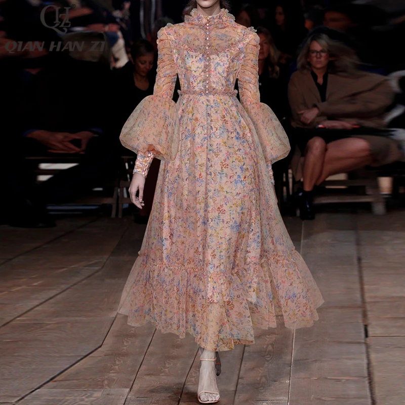 Qian Han Zi 2022 Summer Designer runway Fashion long dress for women Lantern sleeve vintage mesh print button Slim maxi dress
Qian Han Zi 2022 Summer Designer runway Fashion long dress for women Lantern sleeve vintage mesh print button Slim maxi dress