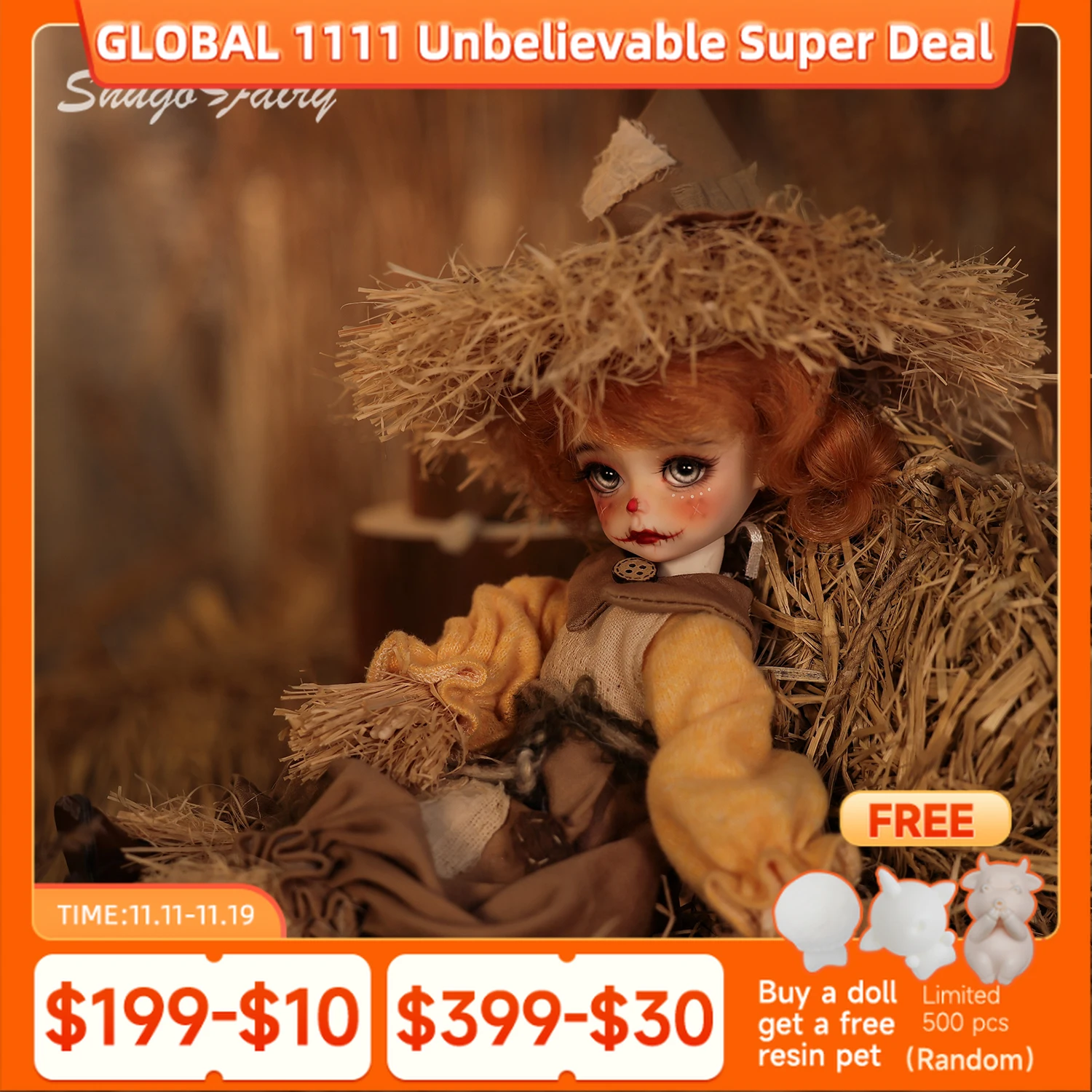 BJD Doll 1/6 Nitta F Handmade Scarecrow Resin Figure Clown Guardian of The Crops W/ Hat Shugafairy Full Set
BJD Doll 1/6 Nitta F Handmade Scarecrow Resin Figure Clown Guardian of The Crops W/ Hat Shugafairy Full Set