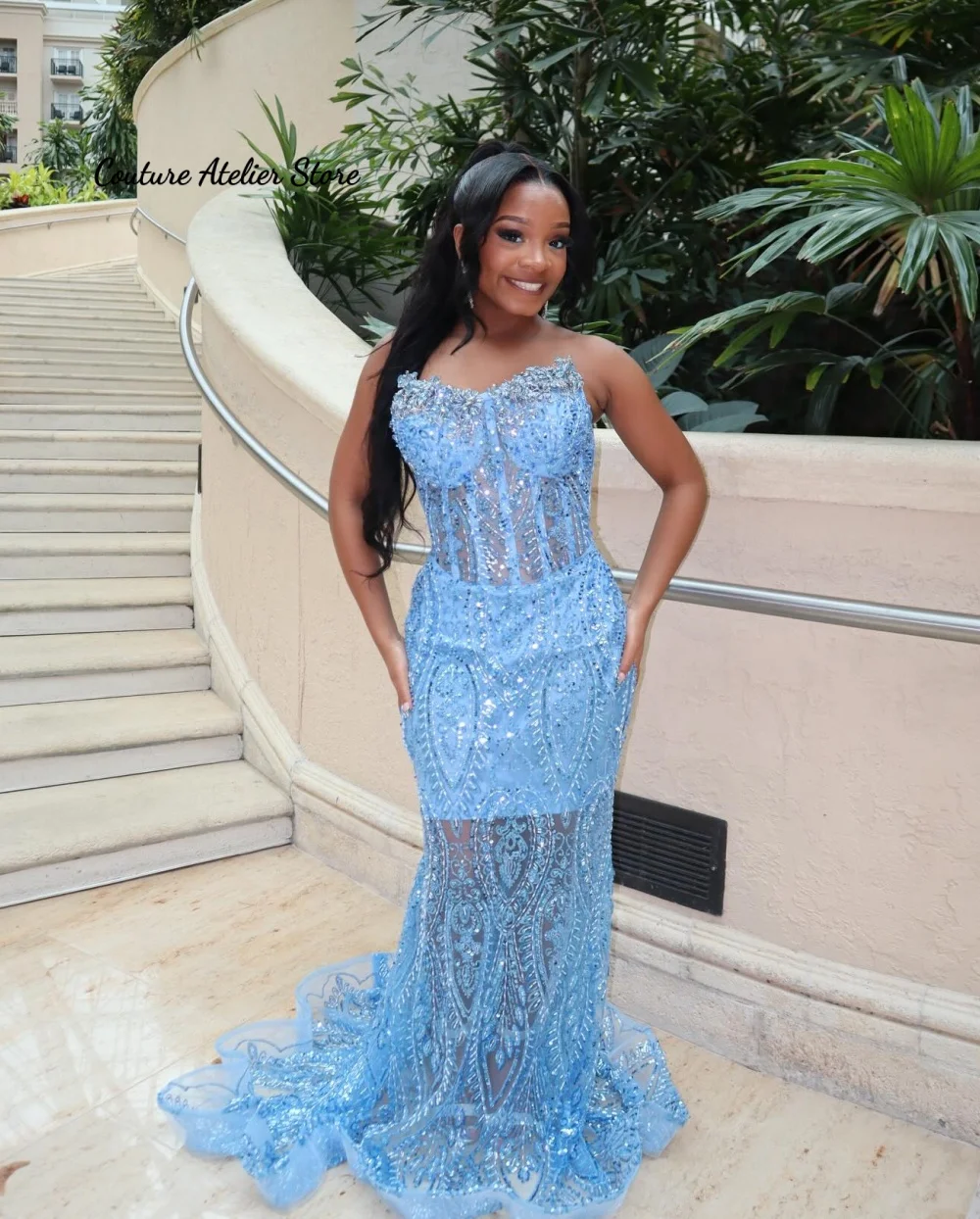 Customized Blue Mermaid Prom Dress For Blackgirls 2k26 Beaded Strapless Diamond Crystal Beaded Evening Party Aso Ebi Gown
Customized Blue Mermaid Prom Dress For Blackgirls 2k26 Beaded Strapless Diamond Crystal Beaded Evening Party Aso Ebi Gown