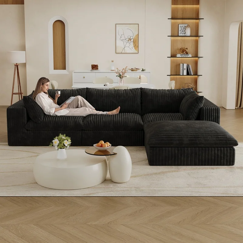 Black Corduroy Cloud Sofa with Deep Seat and Removable Cushion, Double-Layer Design, No Assembly, Versatile for Living Room Bedroom Apartment Conference Room
Black Corduroy Cloud Sofa with Deep Seat and Removable Cushion, Double-Layer Design, No Assembly, Versatile for Living Room Bedroom Apartment Conference Room