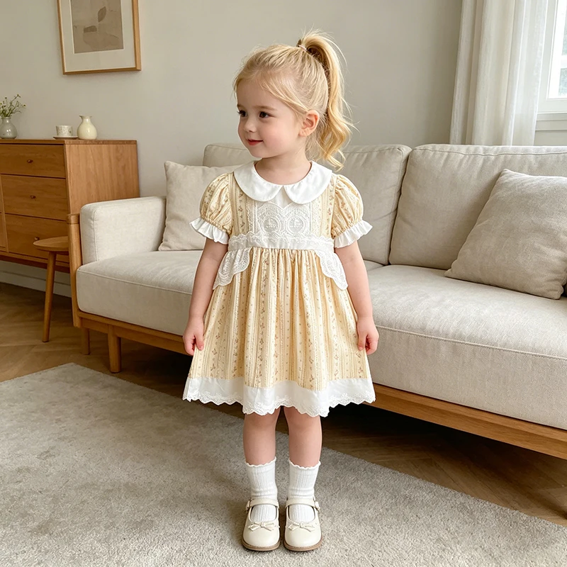 2026 Summer New 2-6Yrs Girls Dress With Lace Patchwork Floral Bubble Sleeves Children Korean Version Stylish Baby Girl Dress
2026 Summer New 2-6Yrs Girls Dress With Lace Patchwork Floral Bubble Sleeves Children Korean Version Stylish Baby Girl Dress 