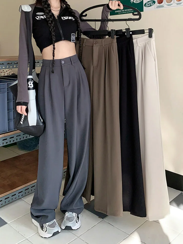 2023 Spring Casual Loose Suit Pants Solid Wide Leg Pockets Long Female Trousers High Waist Women Straight Pants
2023 Spring Casual Loose Suit Pants Solid Wide Leg Pockets Long Female Trousers High Waist Women Straight Pants