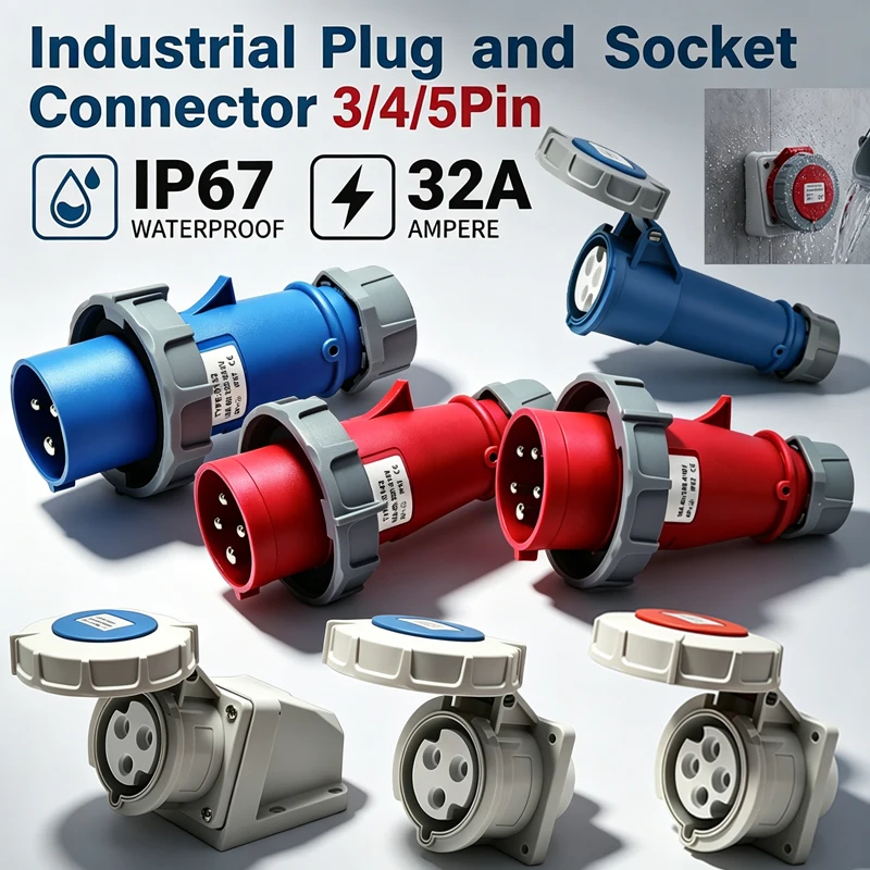 IP67 32A Industrial Plug Socket Set 3/4/5 Pin 220V-380V-415V, Male & Female with Pure Copper Contacts, Surface or Flush Mount
IP67 32A Industrial Plug Socket Set 3/4/5 Pin 220V-380V-415V, Male & Female with Pure Copper Contacts, Surface or Flush Mount