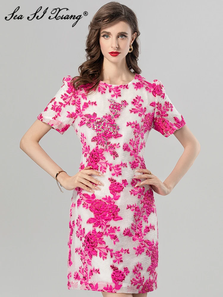 Seasixiang Fashion Designer Summer Jacquard Dress Women's O-Neck Short Sleeves Beading Vintage Dresses
Seasixiang Fashion Designer Summer Jacquard Dress Women's O-Neck Short Sleeves Beading Vintage Dresses