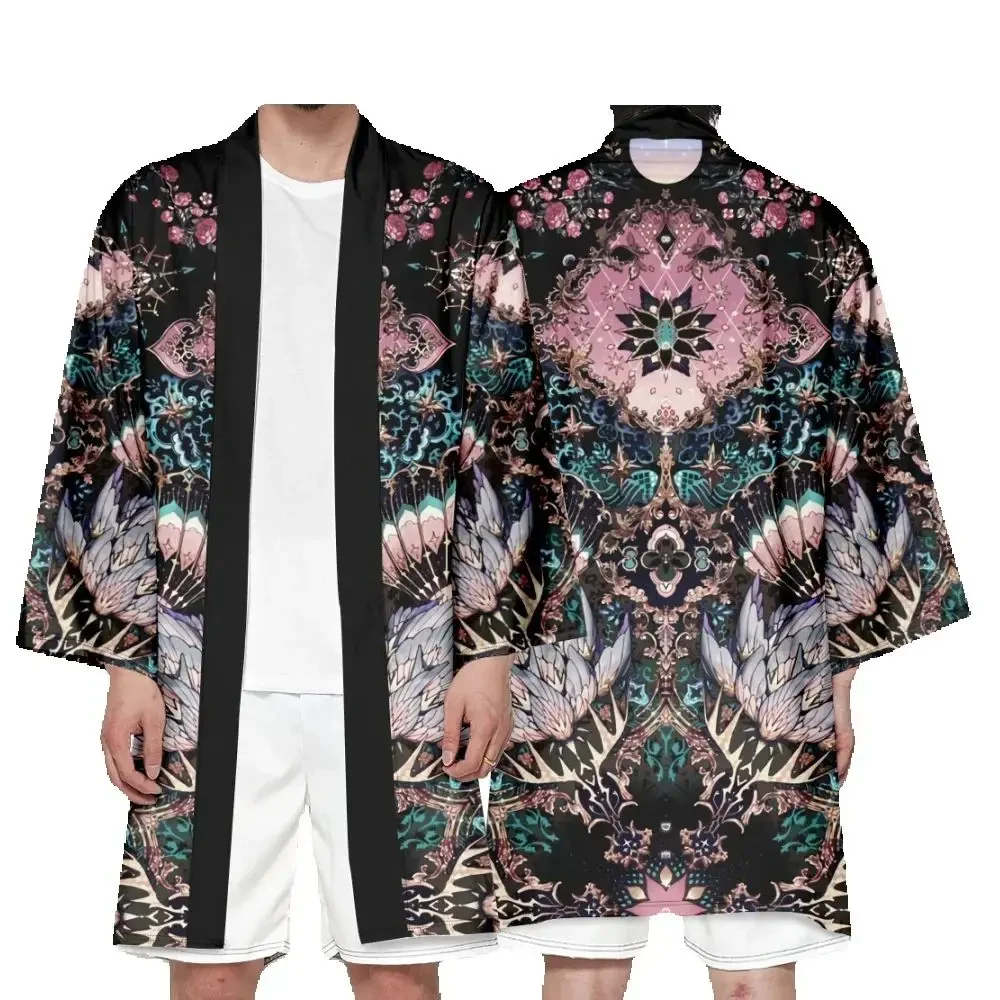Floral Print Long Style Kimono Streetwear Harajuku Men Women Cosplay Cardigan Haori Black Asian Clothing
Floral Print Long Style Kimono Streetwear Harajuku Men Women Cosplay Cardigan Haori Black Asian Clothing