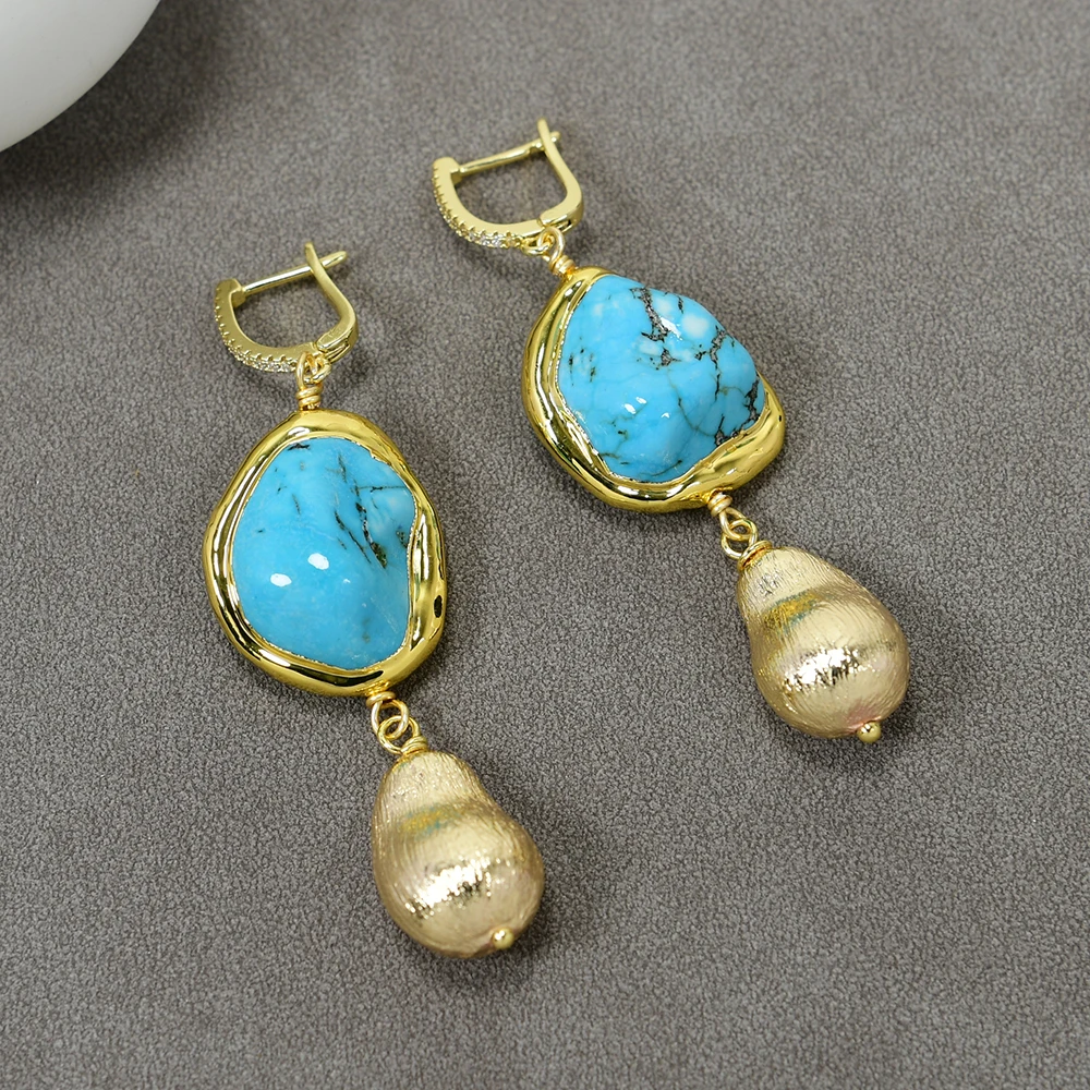 G-G Blue Turquoise Freeform Shape Gold Plated Brushed Bead Dangle Hook Earrings Handmade Jewelry For Lady Party Gifts
G-G Blue Turquoise Freeform Shape Gold Plated Brushed Bead Dangle Hook Earrings Handmade Jewelry For Lady Party Gifts