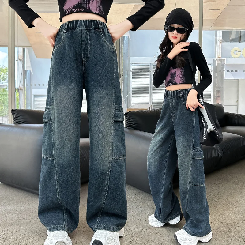 Luxury Children Loose Straight Leg Cargo Jeans with Side Pocket for Teen Girls Vintage Blue Denim Pants Kids High Waist Trousers
Luxury Children Loose Straight Leg Cargo Jeans with Side Pocket for Teen Girls Vintage Blue Denim Pants Kids High Waist Trousers