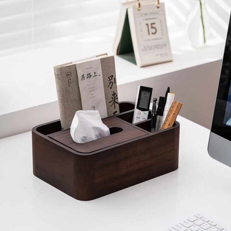 Walnut Wooden Tissue Box Home Living Room Desktop Remote Control Storage Box Multi-Function Tea Table Luxury Organizer