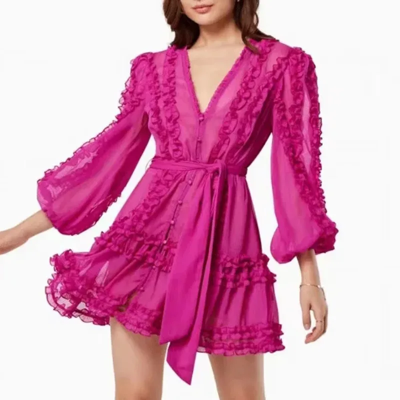 French Style Vintage Short Dress 2025 New Fashion Lace-up Waist Slimming Long Sleeve Dress Women
French Style Vintage Short Dress 2025 New Fashion Lace-up Waist Slimming Long Sleeve Dress Women