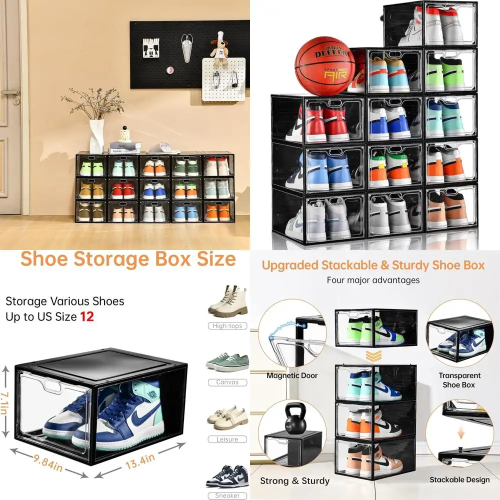 Clear Stackable Shoe Organizer Box with Magnetic Closure, Fits US Size 12, Display Shoe Storage
Clear Stackable Shoe Organizer Box with Magnetic Closure, Fits US Size 12, Display Shoe Storage
