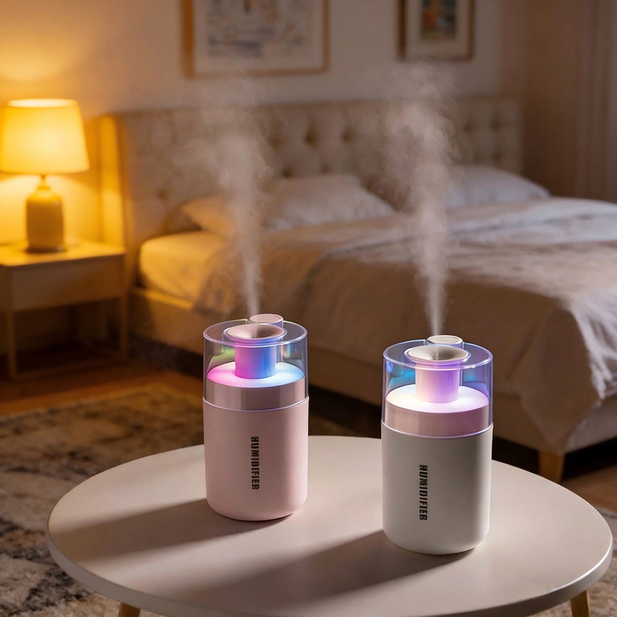 Mini humidifier for office and bedroom use, featuring colorful atmosphere lights and large mist volume for hydration
Mini humidifier for office and bedroom use, featuring colorful atmosphere lights and large mist volume for hydration