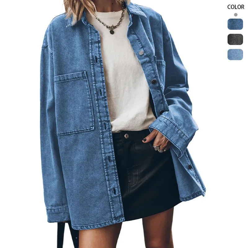 Women Retro Long Sleeve Denim Jacket Blue Large Pocket Loose Casual Shirt Womens Tops Пальто Осеннее Женское Chaqueta De Mujer
Women Retro Long Sleeve Denim Jacket Blue Large Pocket Loose Casual Shirt Womens Tops Пальто Осеннее Женское Chaqueta De Mujer