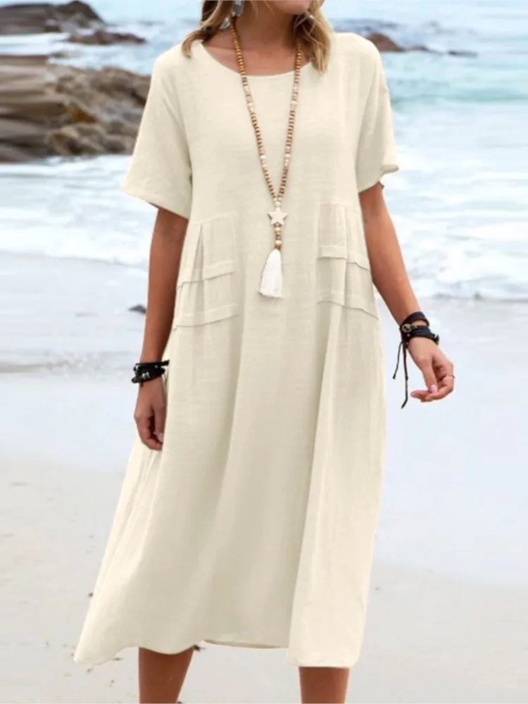 Lady Casual Solid Loose Dress Fashion Short Sleeve O Neck Pullover Loose Dresses For Women Holiday Beach Skirt Womens Clothing
Lady Casual Solid Loose Dress Fashion Short Sleeve O Neck Pullover Loose Dresses For Women Holiday Beach Skirt Womens Clothing
