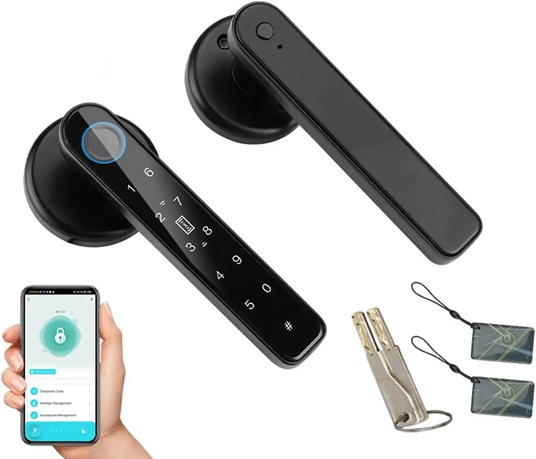 Fingerprint door lock with biometric recognition handle and keyboard, keyless entry, bedroom door lock for home, hotel, office,
Fingerprint door lock with biometric recognition handle and keyboard, keyless entry, bedroom door lock for home, hotel, office,