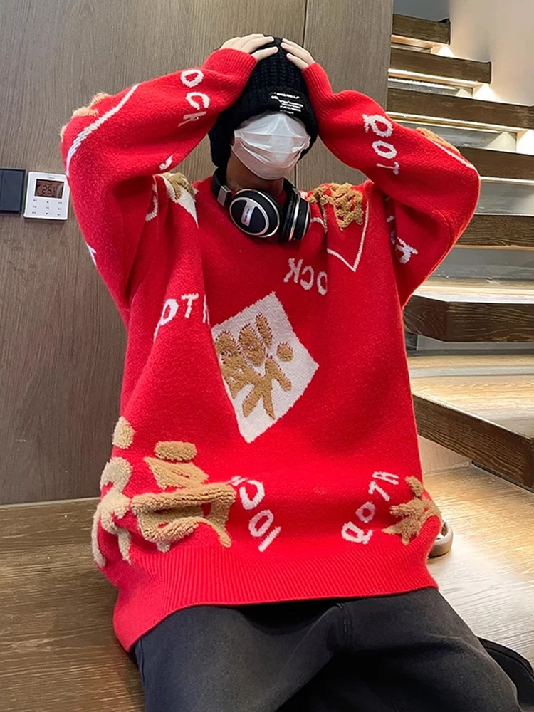 Красный вязаный свитер, мужской зимний модный повседневный свободный крой Cisas, новогодний сезон, одежда для пар, американский Sle
Красный вязаный свитер, мужской зимний модный повседневный свободный крой Cisas, новогодний сезон, одежда для пар, американский Sle