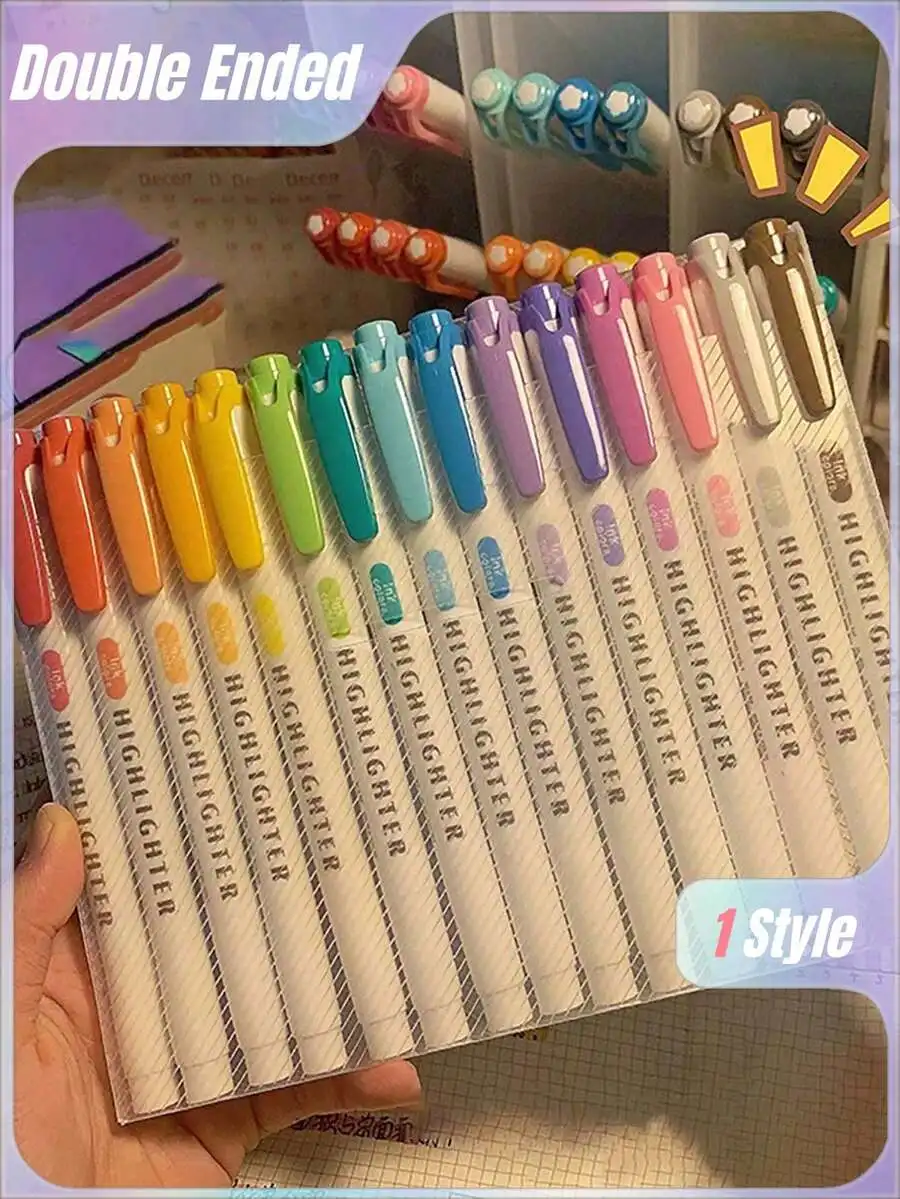 15pcs Double Ended Highlighters 17*14cm Dual Tip Mild Color Highlighter Fluorescent Marker Pen For Coloring Underlining Highlighting Broad And Fine Tips Back To School
15pcs Double Ended Highlighters 17*14cm Dual Tip Mild Color Highlighter Fluorescent Marker Pen For Coloring Underlining Highlighting Broad And Fine Tips Back To School
