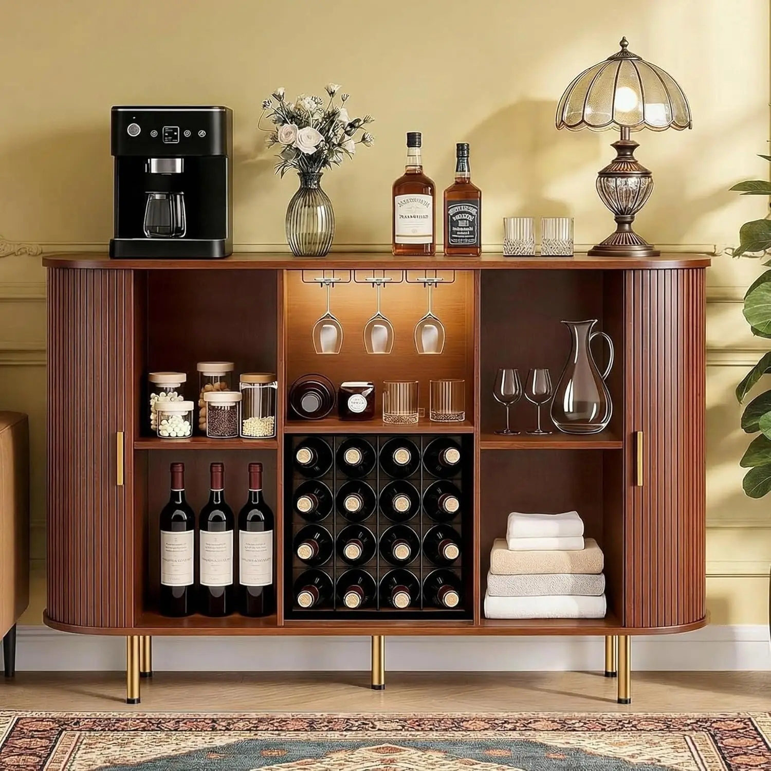 Wine Bar Cabinet with Storage: 55" Kitchen Coffee Bar Cabinet with Wine Rack and Glass Holder, Buffet Sideboard, Customized
Wine Bar Cabinet with Storage: 55" Kitchen Coffee Bar Cabinet with Wine Rack and Glass Holder, Buffet Sideboard, Customized