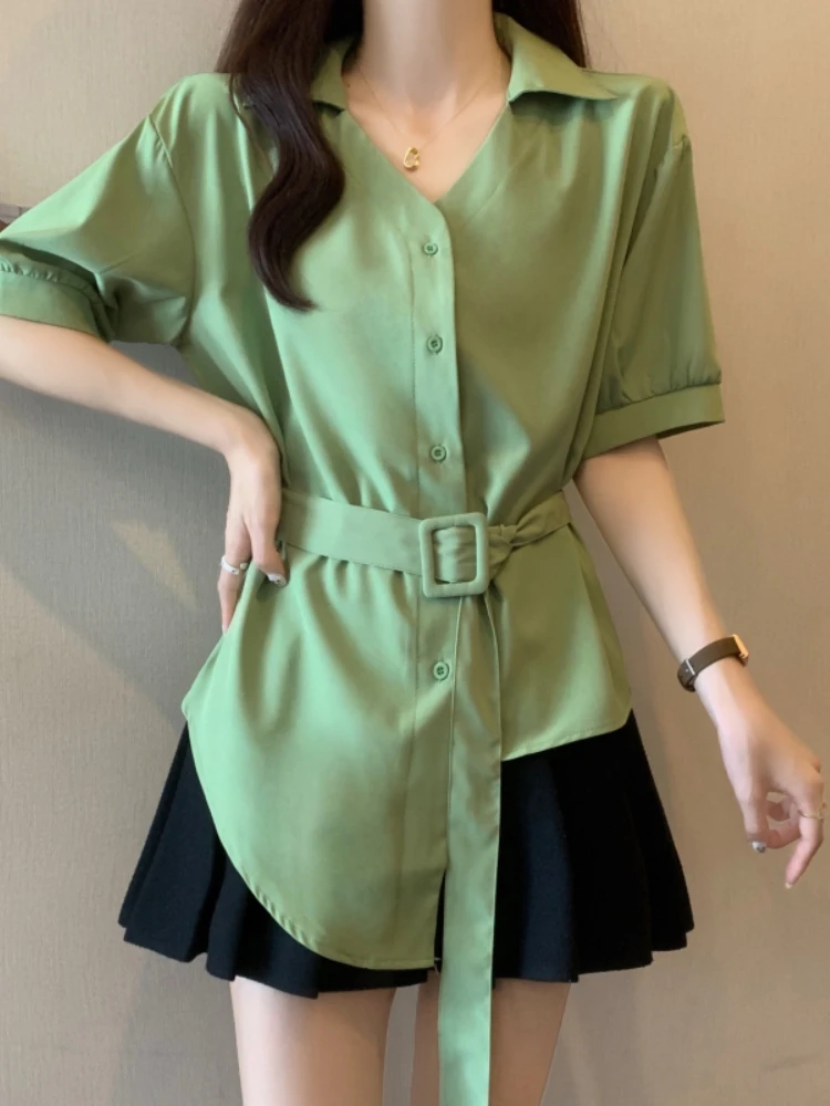 Asymmetric Short Sleeve Women's Shirt Summer plus Size Conceal Belly Hong Kong Style Design Sense Casual Comfortable Top
Asymmetric Short Sleeve Women's Shirt Summer plus Size Conceal Belly Hong Kong Style Design Sense Casual Comfortable Top